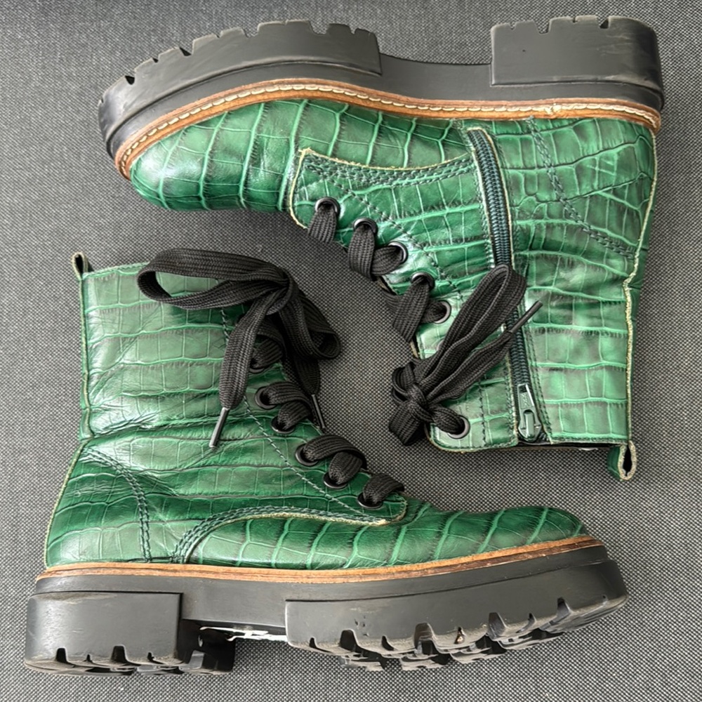 Chelsea & Violet Green Croc-Embossed Heeled Boots